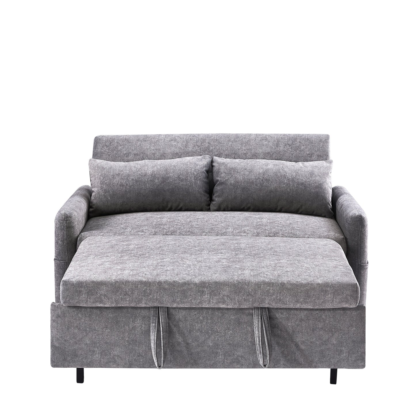 Modern 2 Seat Couch, Microfiber Pull Out Sleep Sofa Bed wih Adjsutable Backrest, Storage Pockets, 2 Soft Pillows, USB Ports