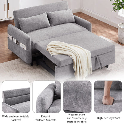 Modern 2 Seat Couch, Microfiber Pull Out Sleep Sofa Bed wih Adjsutable Backrest, Storage Pockets, 2 Soft Pillows, USB Ports