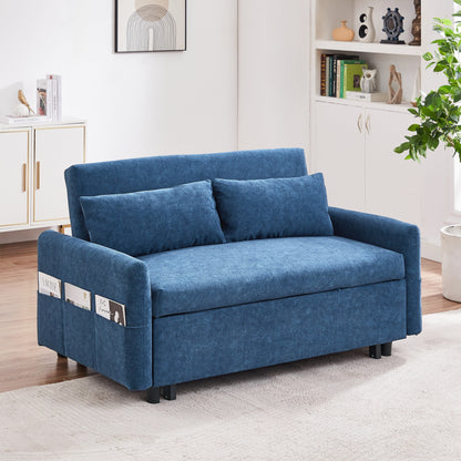 Modern 2 Seat Couch, Microfiber Pull Out Sleep Sofa Bed wih Adjsutable Backrest, Storage Pockets, 2 Soft Pillows, USB Ports