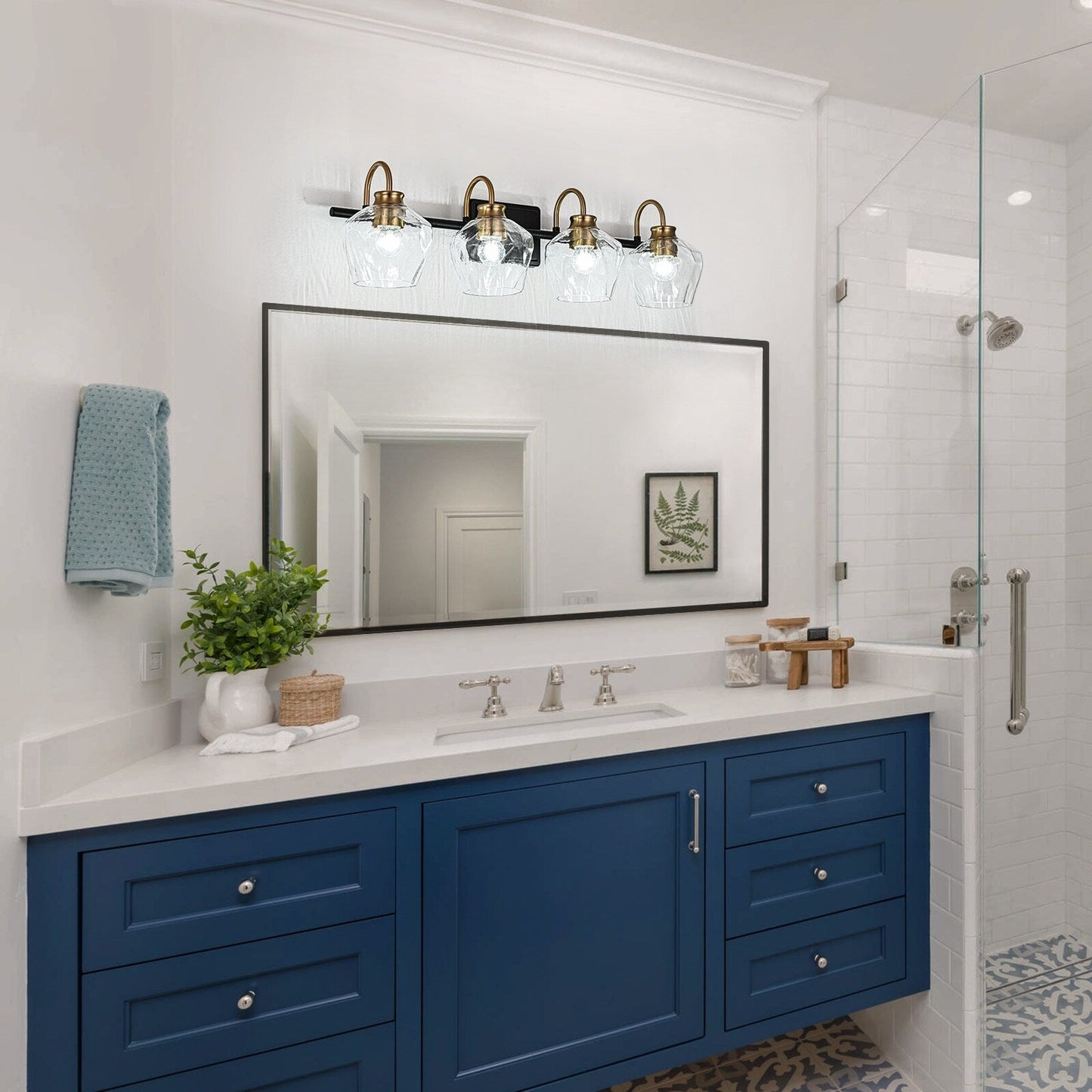 Modern 3/4-lights Bathroom Dimmable Vanity Lights Wall Sconces with Glass Shade