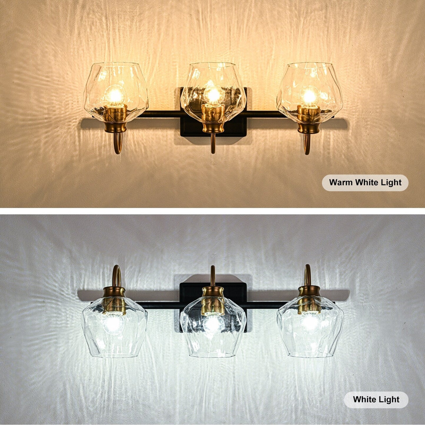 Modern 3/4-lights Bathroom Dimmable Vanity Lights Wall Sconces with Glass Shade
