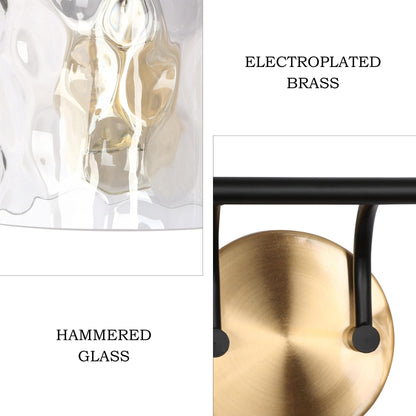 Modern Black Gold Bathroom Vanity Light Hammered Glass Wall Sconces Lamps with 1/2/3/4 Lights
