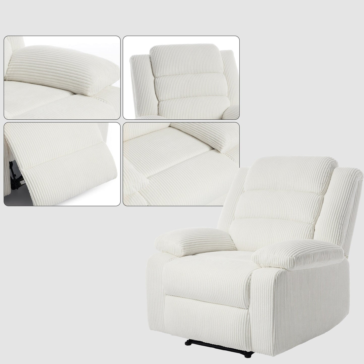 Modern Corduroy Manual Recliner Chair, Lounger Adjustable Recliners with Wide Armrest