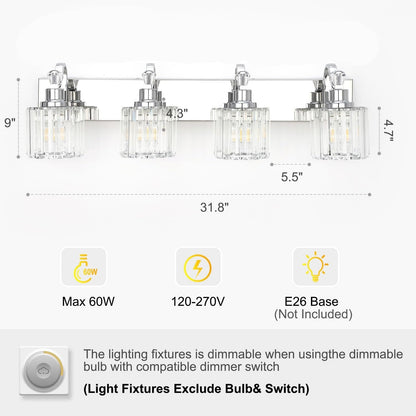 Modern Crystal Bathroom Vanity Lights Dimmable Wall Sconces