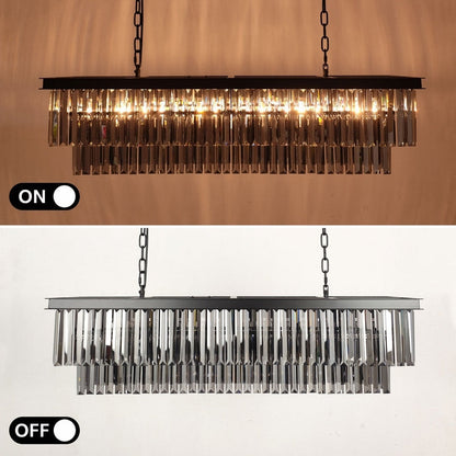 47 in. Smoked Gray and Black Modern Contemporary Crystal Chandelier 2-Tier Linear Kitchen Island Pendant Light for Dining Room