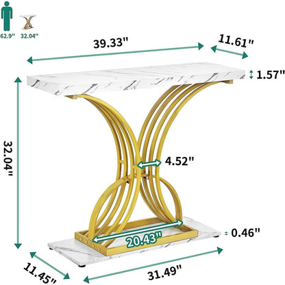 Modern Gold Console Sofa Table with Marbling Top for Entryway Hallway