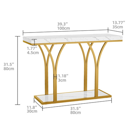 Modern Gold Console Sofa Table with Marbling Top for Entryway Hallway