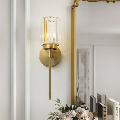 Modern Gold Dimmable Wall Light Glam Cylinder Bathroom Crystal Vanity Light Wall Sconces