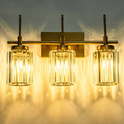 Modern Gold Dimmable Wall Light Glam Cylinder Bathroom Crystal Vanity Light Wall Sconces