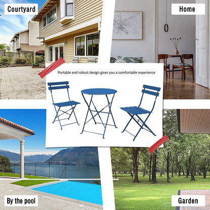 3pc Metal Folding Bistro Set, Weather-Resistant Outdoor/Indoor Conversation Set for Patio, Yard, Garden