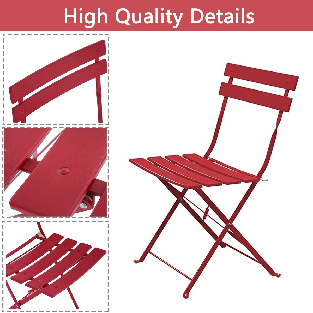 3pc Metal Folding Bistro Set, Weather-Resistant Outdoor/Indoor Conversation Set for Patio, Yard, Garden