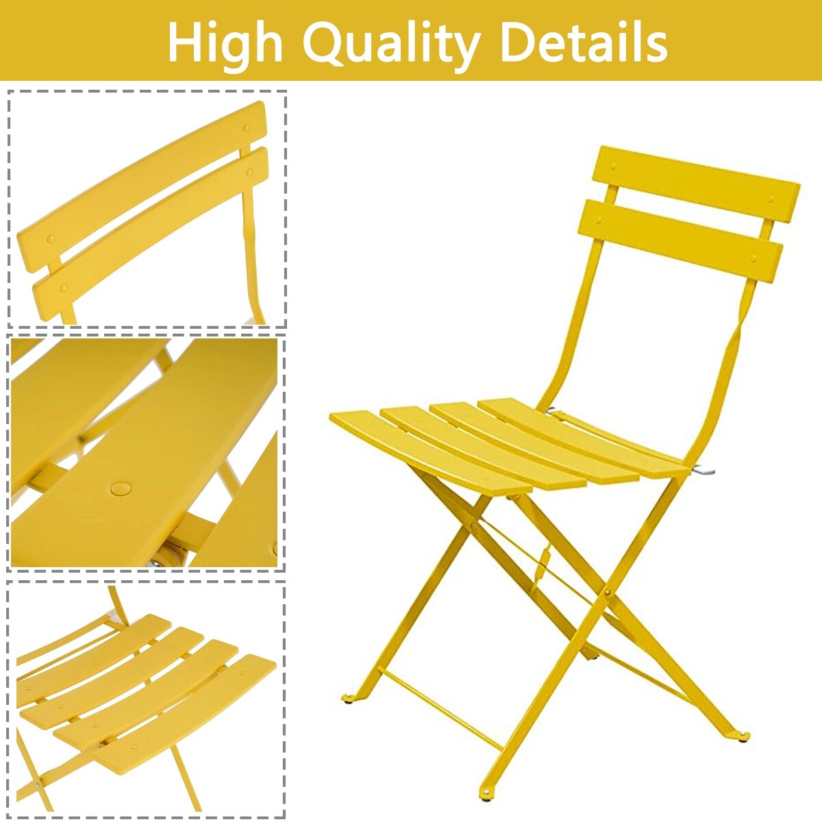 3pc Metal Folding Bistro Set, Weather-Resistant Outdoor/Indoor Conversation Set for Patio, Yard, Garden