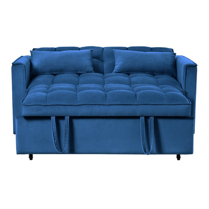 Modern Pull-Out Couch Bed, 3-in-1 Sleeper Sofa with Adjustable Backrest, Velvet Loveseat, Pillows & Side Pockets
