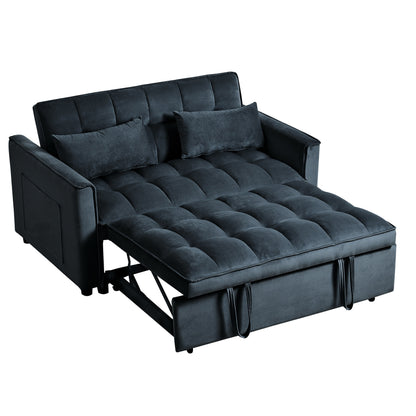 Modern Pull-Out Couch Bed, 3-in-1 Sleeper Sofa with Adjustable Backrest, Velvet Loveseat, Pillows & Side Pockets