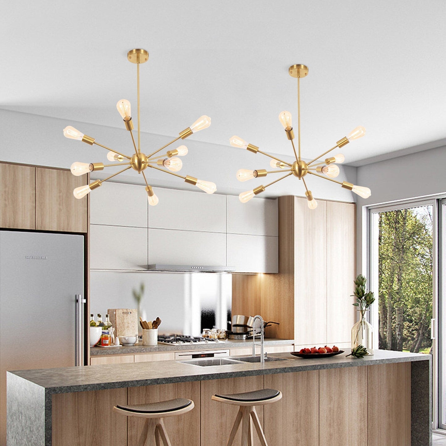 Modern Sputnik Chandelier 10-Light Adjustable Ceiling Light Fixture for Kitchen Dining Room Living Room Bedroom - N/A