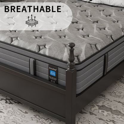 Modland 14 Inch Medium Hybrid Mattress, Euro Top - Fire-Safe CertiPUR-US Foams for Back Pain Relief, Twin/Full/Queen/King