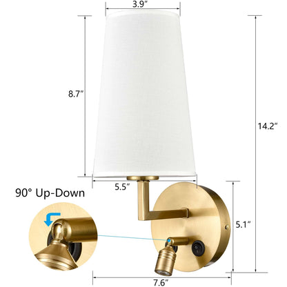 Morbihan Wall Sconce Set of 2 Fabric Wall Lamp with USB Port and Switch