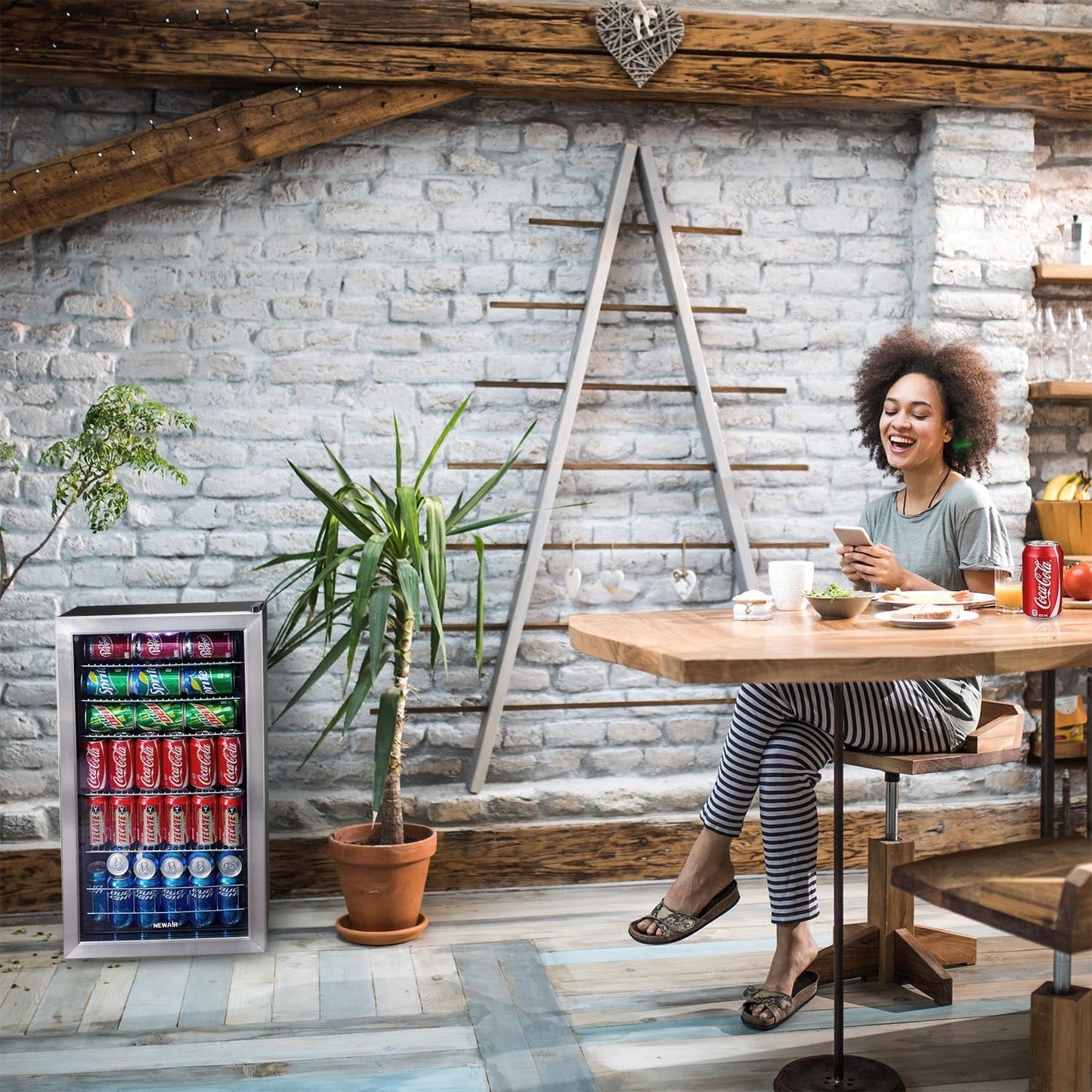 Newair 126-Can Capacity Beverage Refrigerator, Mini Fridge with Glass Door and Adjustable Shelves, Stainless Steel