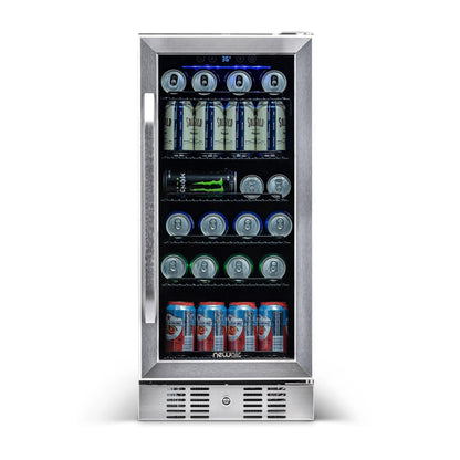 Newair 15 in. Built-in 96 Can Beverage Fridge in Stainless Steel with Temperature Controls and Adjustable Shelves