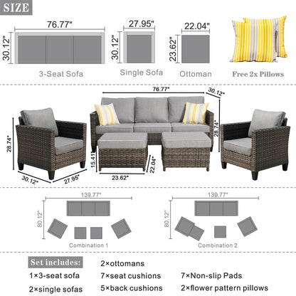 OVIOS 5-piece Patio Furniture Wicker Outdoor High-back Seating Set