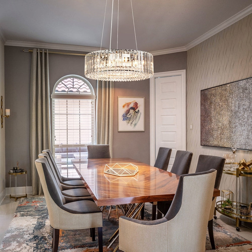 OYIPRO 6/8/12-Light Modern Round Crystal Chandelier Drum Shape Pendant Light for Kitchen Island