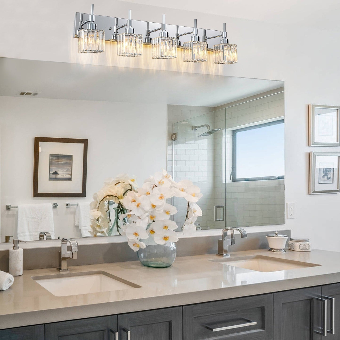 Ora Modern Dimmable Crystal Bathroom Light Fixtures Over Mirror Glam Vanity Lights