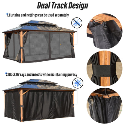 EROMMY Hardtop Gazebo,Outdoor Pergola with Double Roof & Netting & Curtains,Heavy Duty Canopy for Patio, Backyard, Pool party