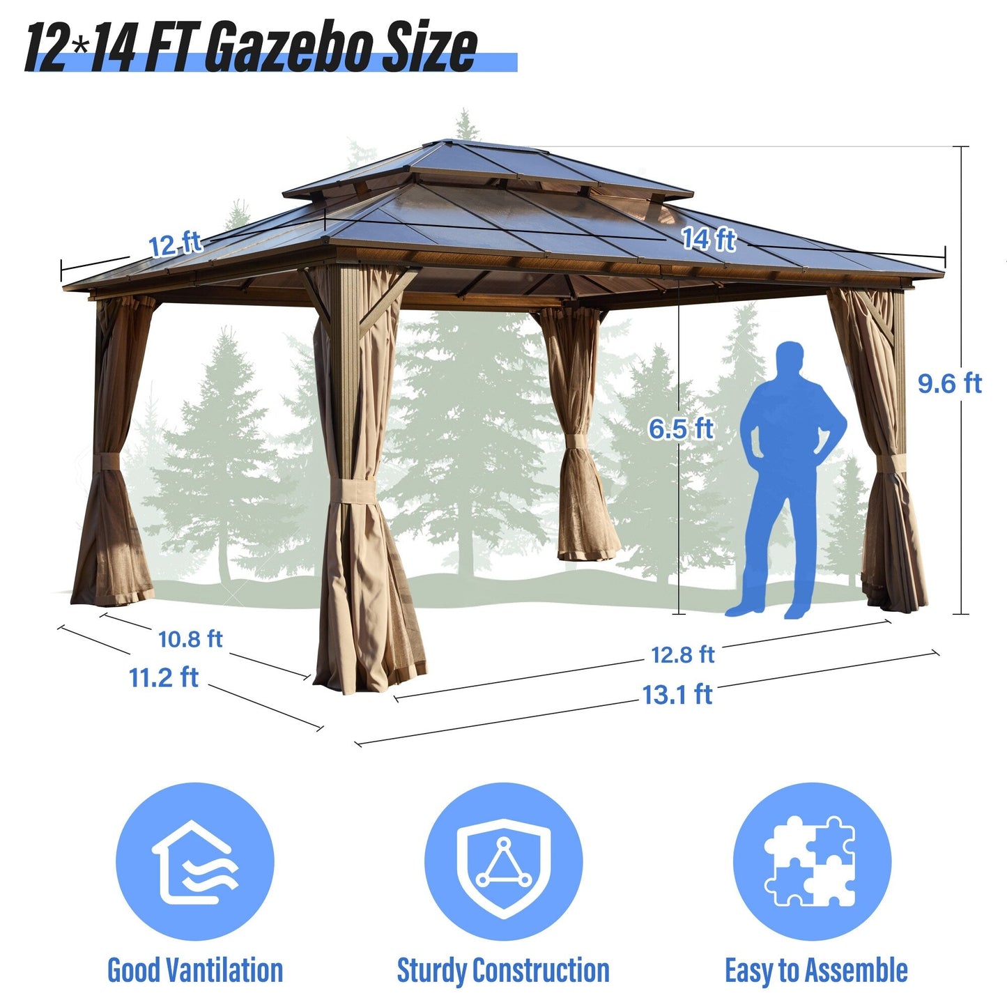 EROMMY Hardtop Gazebo,Outdoor Pergola with Double Roof & Netting & Curtains,Heavy Duty Canopy for Patio, Backyard, Pool party