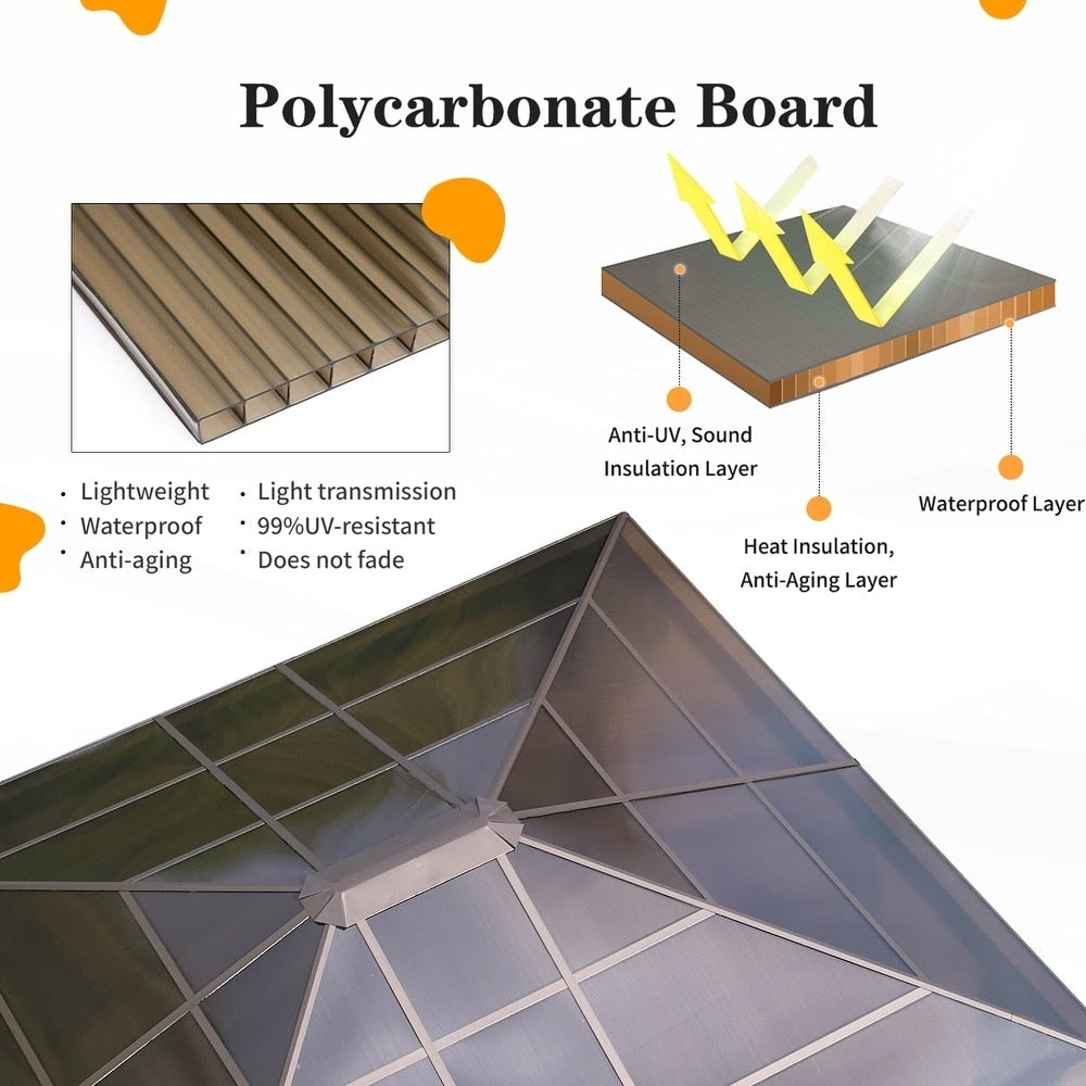 Hardtop Gazebo for Backyard – Permanent Pergola with Netting, Curtains & Double Roof, All-Weather Outdoor Shelter