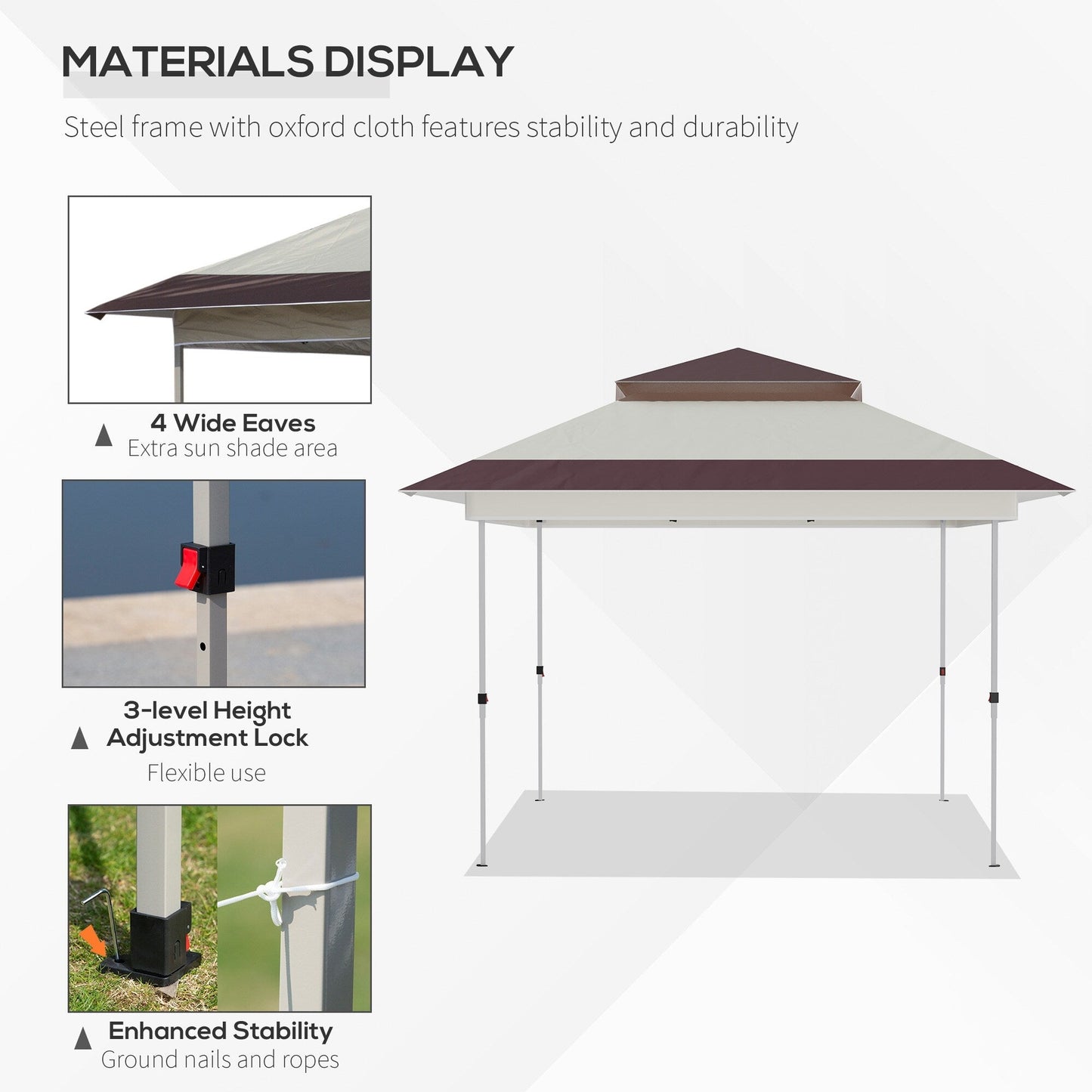 Outsunny 12' x 12' Pop Up Canopy Sun Shade Instant Tent Folding with Mesh Sidewall Netting, 3-Level Adjustable Height