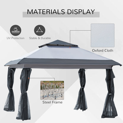 Outsunny 12' x 12' Pop Up Canopy Sun Shade Instant Tent Folding with Mesh Sidewall Netting, 3-Level Adjustable Height