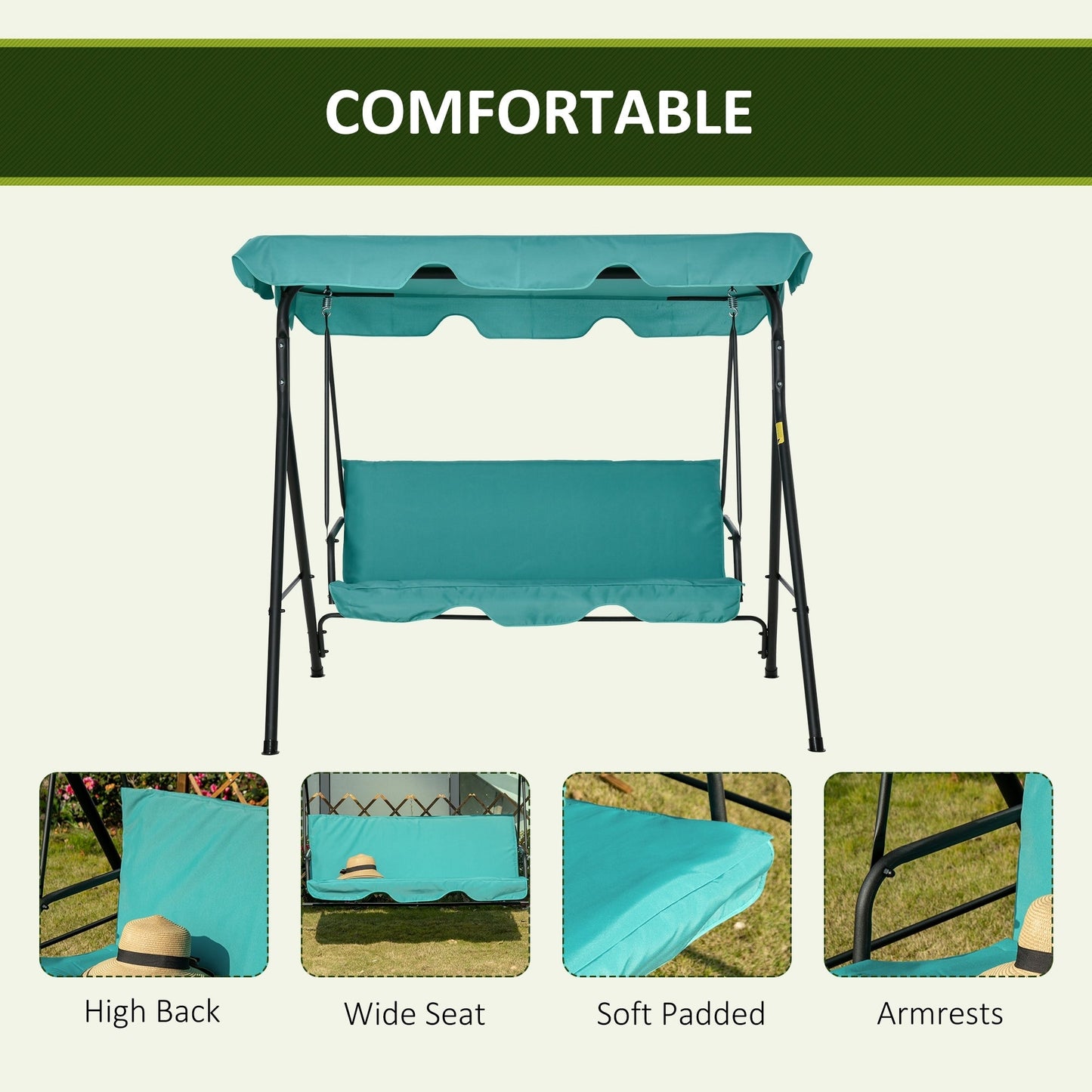 Outsunny 3-Person Porch Lawn Swing