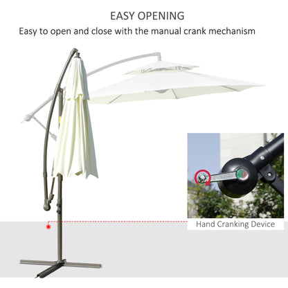 Outsunny 9' 2-Tier Cantilever Umbrella with Crank Handle, Cross Base and 8 Ribs, Garden Patio Offset Umbrella