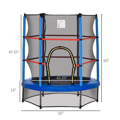 Outsunny 5' Diameter Kids Trampoline with Net for Indoors & Outdoors, Ages 3 to 6