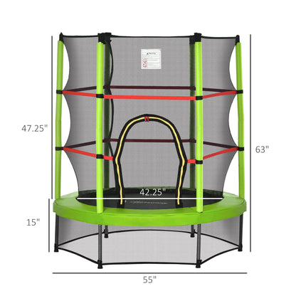 Outsunny 5' Diameter Kids Trampoline with Net for Indoors & Outdoors, Ages 3 to 6