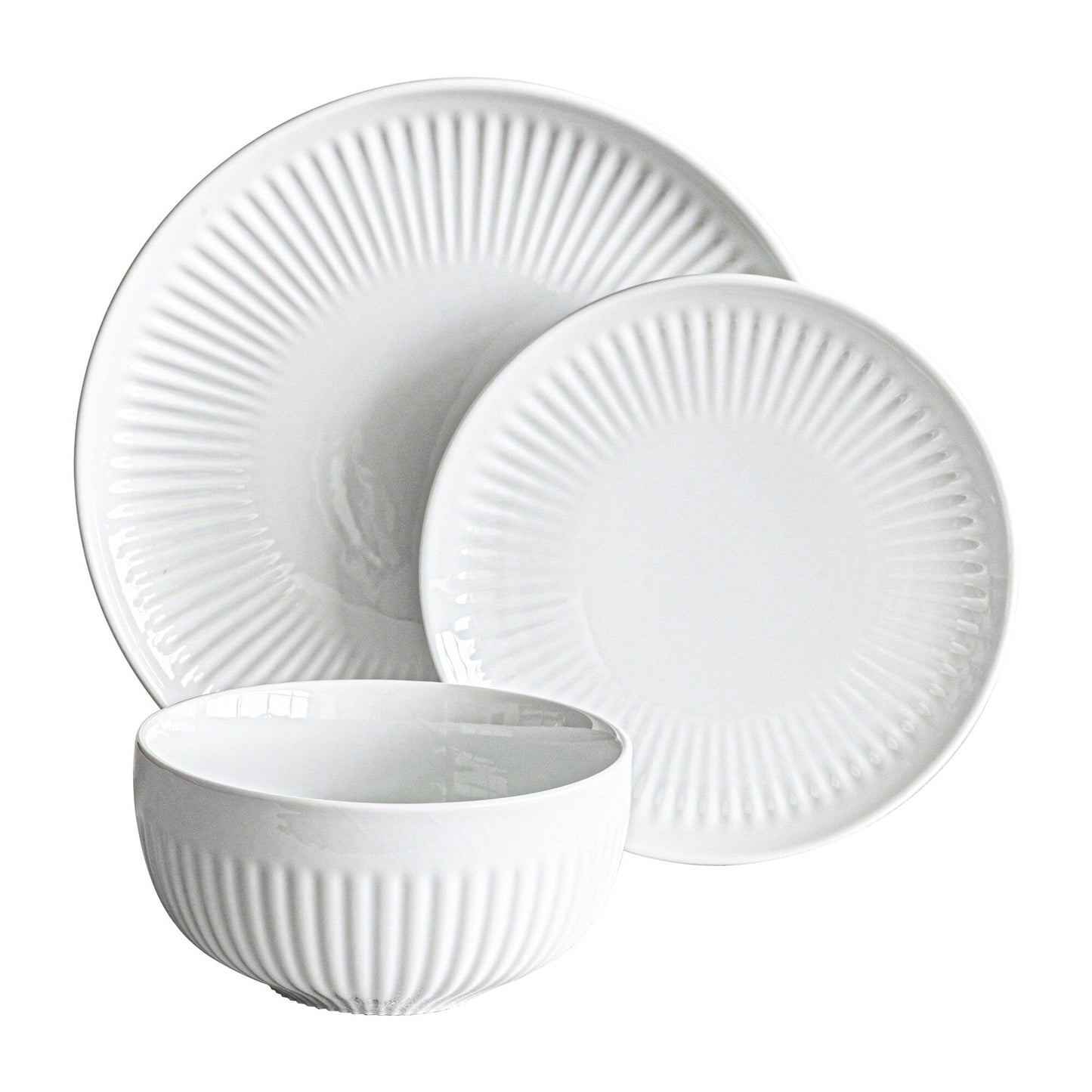 Over and Back White Porcelain 24pc Fluted Dinnerware Set