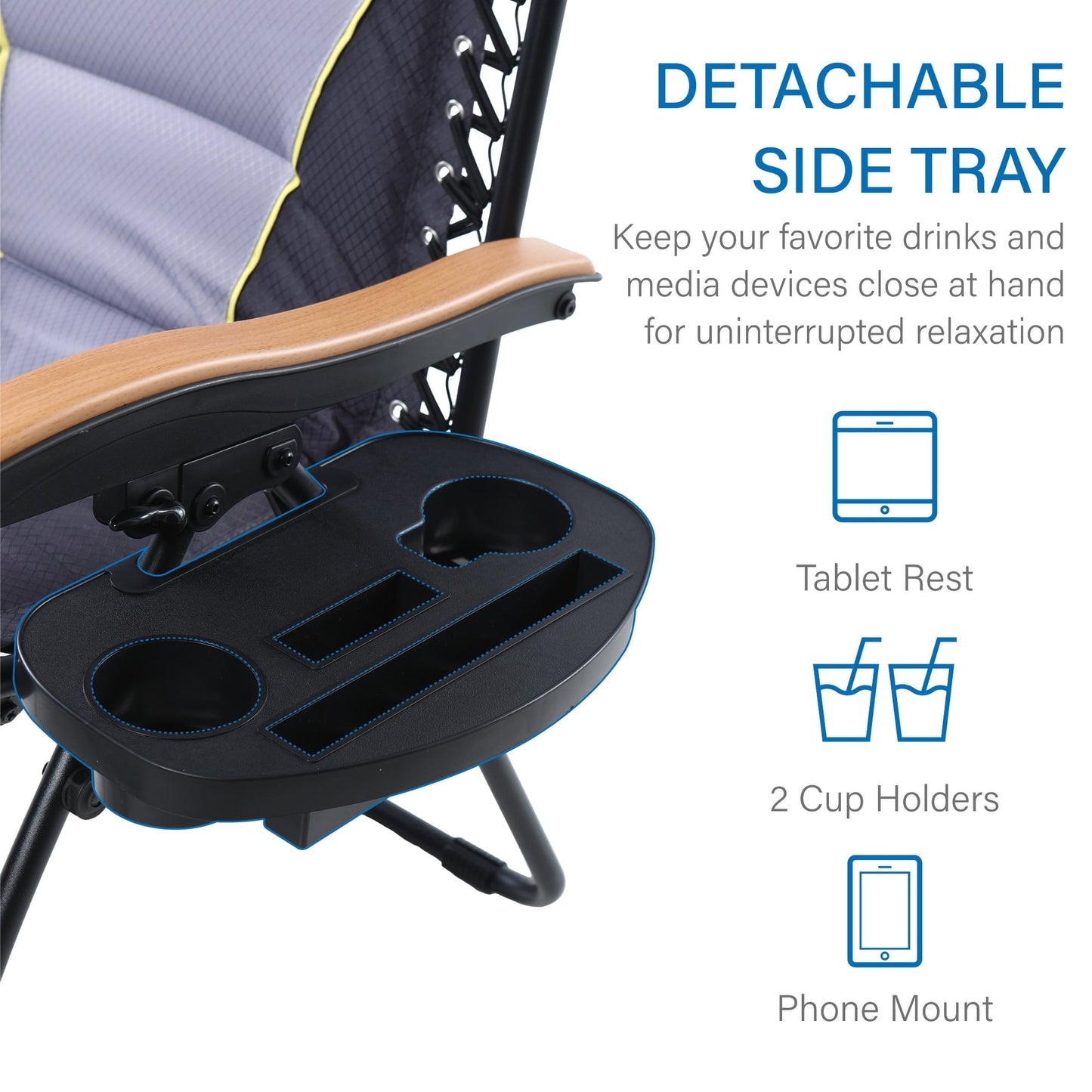 Oversize XL Padded Zero Gravity Lounge Chair Wider Armrest Adjustable Recliner with Cup Holder - N/A