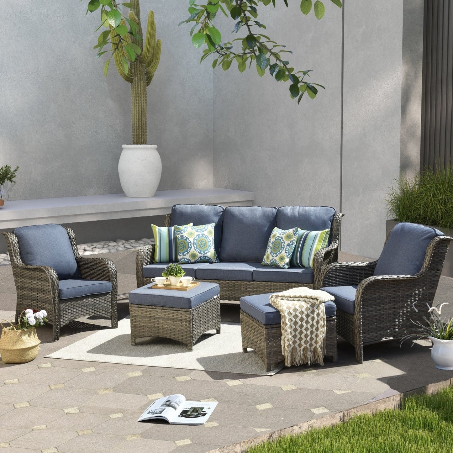 OVIOS 5-piece Patio Wicker High Back Conversation Set