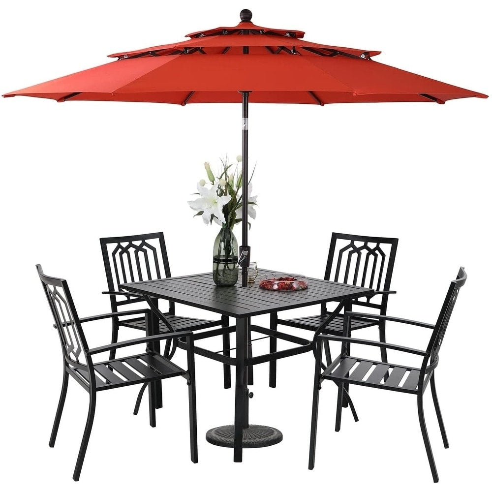 MAISON ARTS 10ft 3 Tiers Patio Outdoor Umbrella Matched with most Patio Table with Ventilation Auto-tilt and Crank Lift