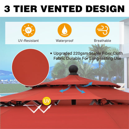 MAISON ARTS 10ft 3 Tiers Patio Outdoor Umbrella Matched with most Patio Table with Ventilation Auto-tilt and Crank Lift