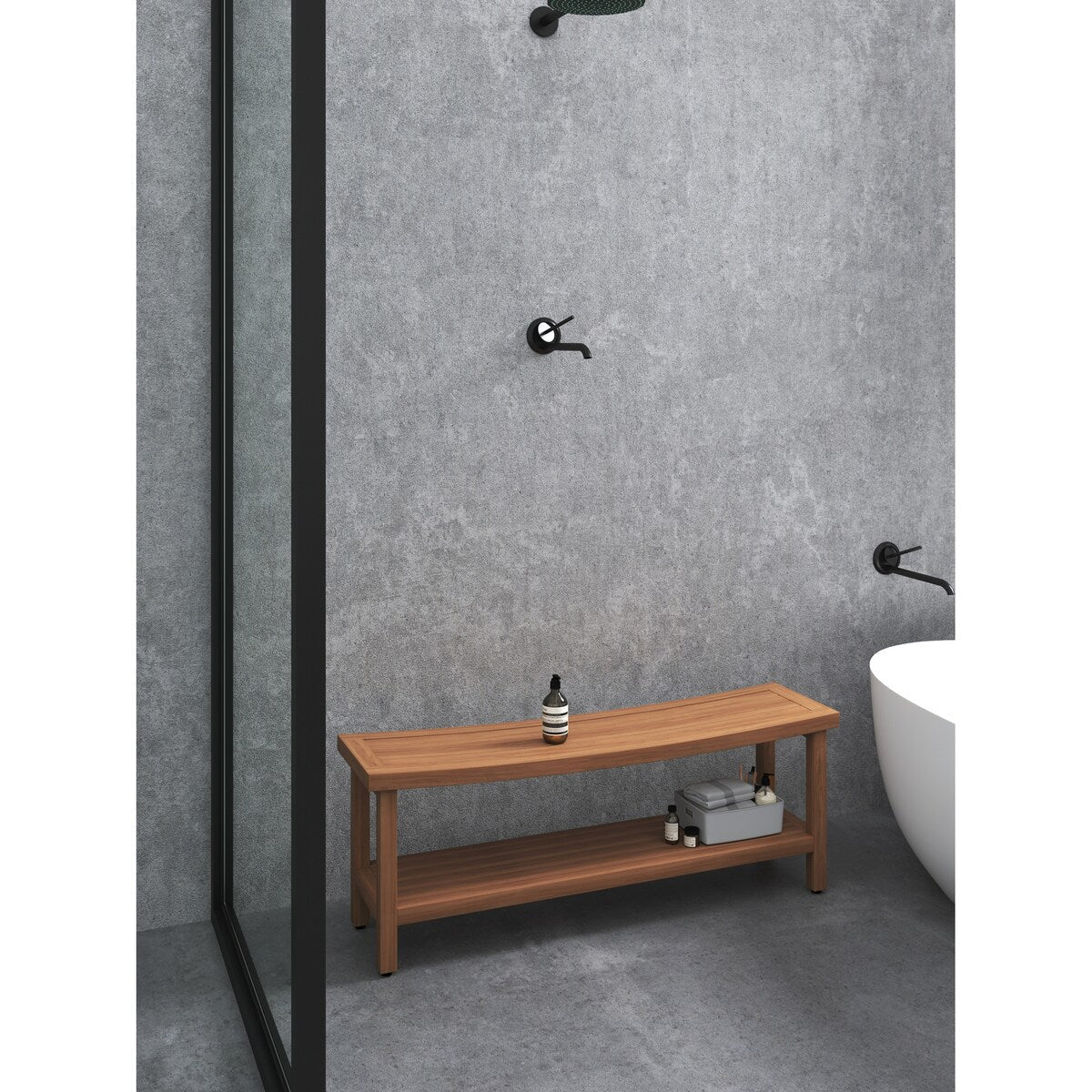 Patented Sumba Teak Shower Bench with Shelf