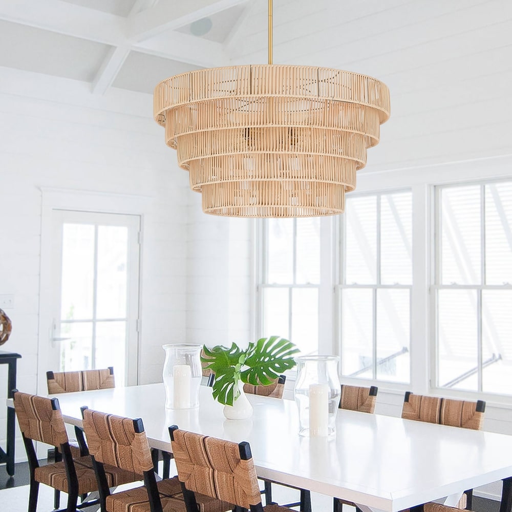 Piersan 5-Light Modern Bohemian Chandelier with Tiered Rattan Shade - 26 in. W