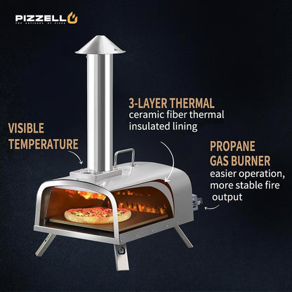 Multi-Fuel Outdoor Pizza Oven Stonebaked Pizza Maker with Gas Burner & Wood Box - 12 inch