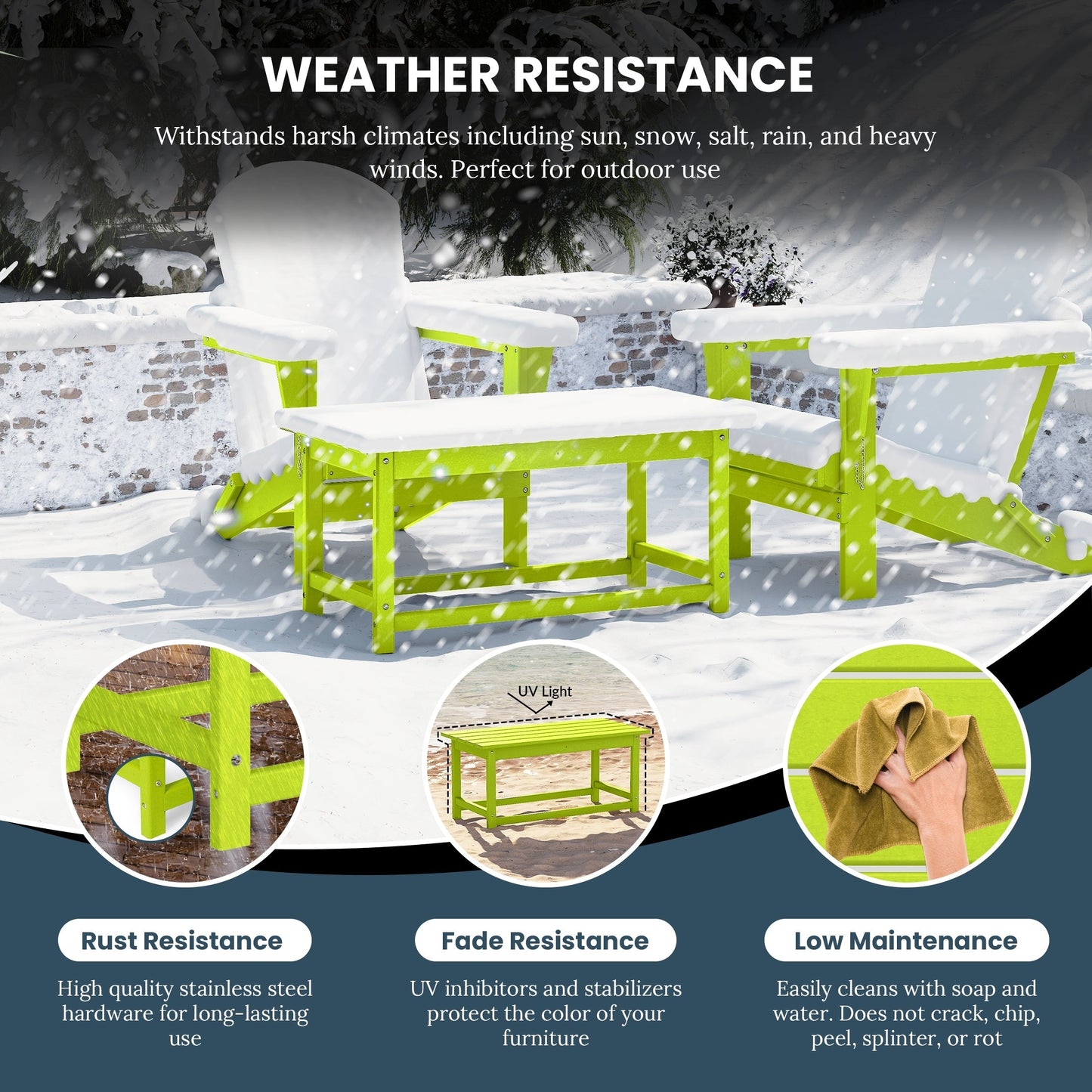 Polytrends Laguna Hdpe All Weather Outdoor Patio Rectangular Coffee Table