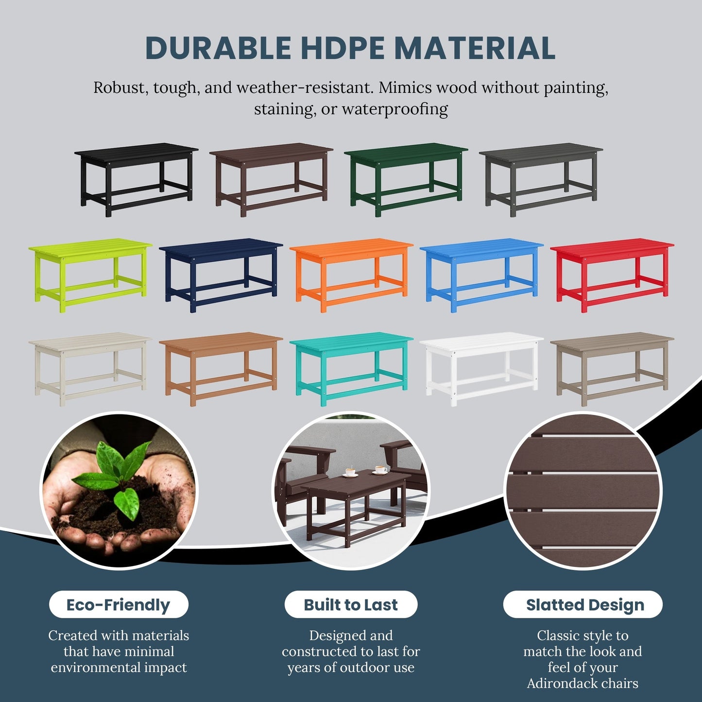 Polytrends Laguna Hdpe All Weather Outdoor Patio Rectangular Coffee Table