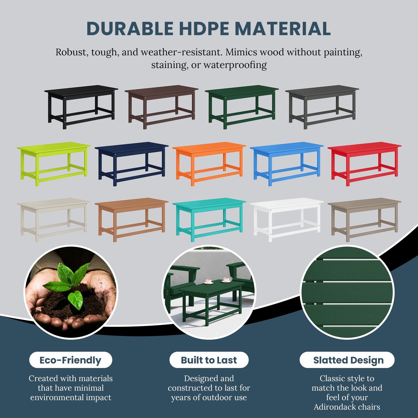 Polytrends Laguna Hdpe All Weather Outdoor Patio Rectangular Coffee Table