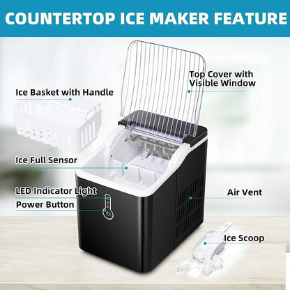 Portable Countertop Ice Maker Machine，26Lbs/24H， Self-Cleaning Home, Low Noise