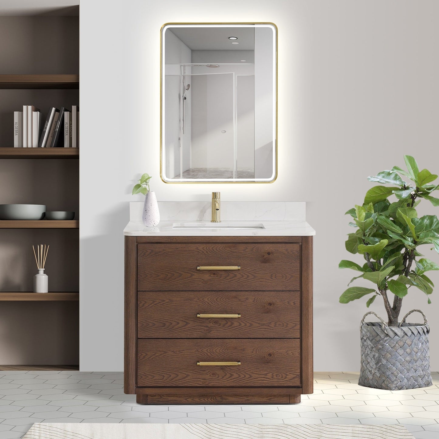Porto Bath Vanity with White Quartz Stone Top without Mirror