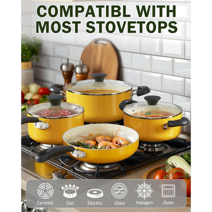 Pots and Pans Set Nonstick, 10-Piece Ceramic Kitchen Cookware Sets, Nonstick Cooking Set with Saucepans