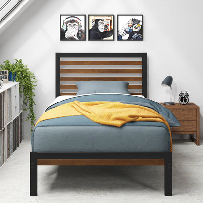 Priage by ZINUS Brown Bamboo and Metal Platform Bed Frame